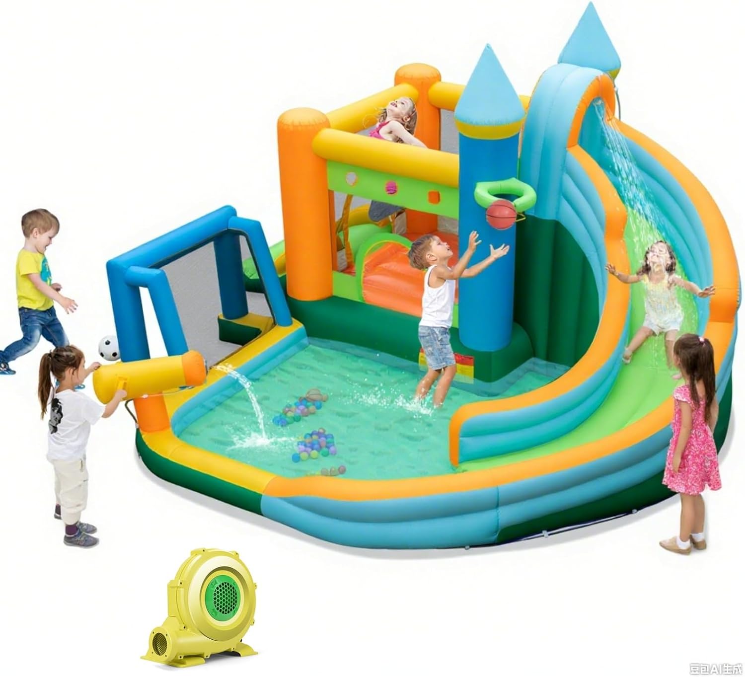 Kids Outdoor Jumping Castle - 9-in-1 Inflatable Water Slide Bounce House