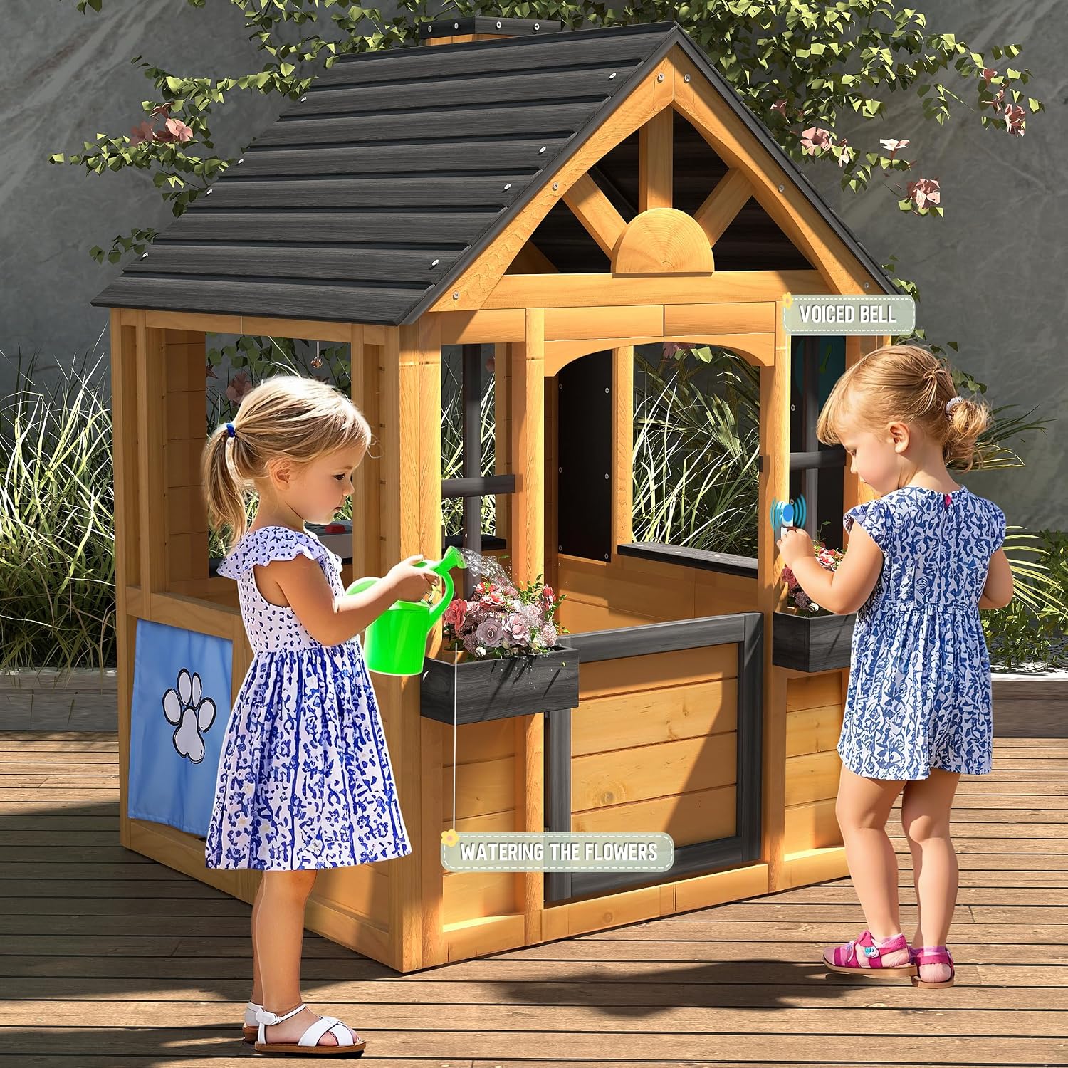 Kids Outdoor Sink - Cedar Wood Outdoor Kids Playhouse,With Kitchen