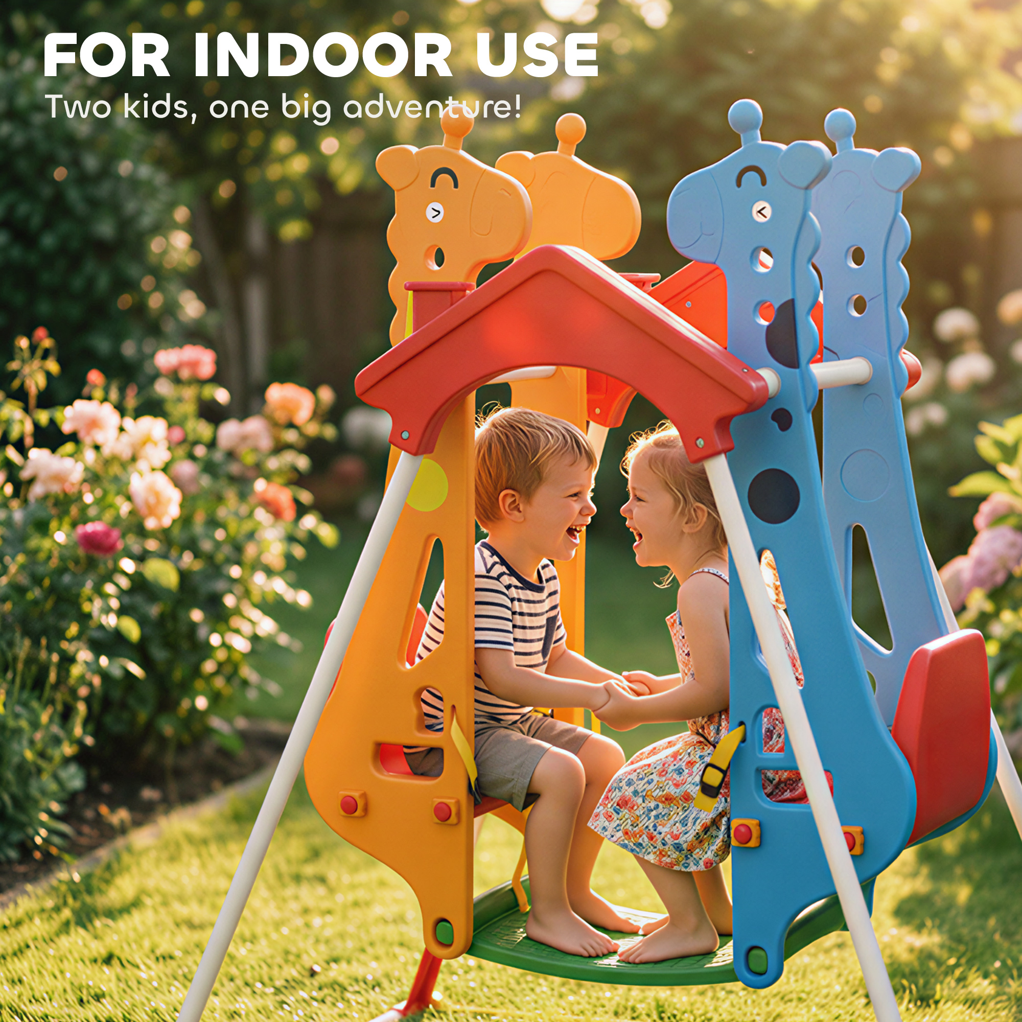 Kids Outdoor Frame - Face-to-Face Kids’ Swing, Stable A-Frame, 2-Seat,