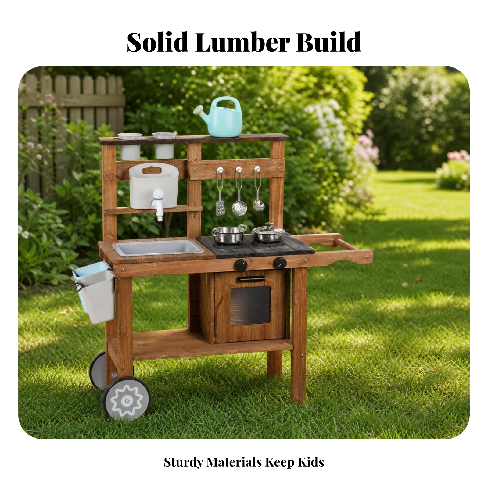 Kids Outdoor Sink - Outdoor Wooden Play Kitchen Built-in Sink