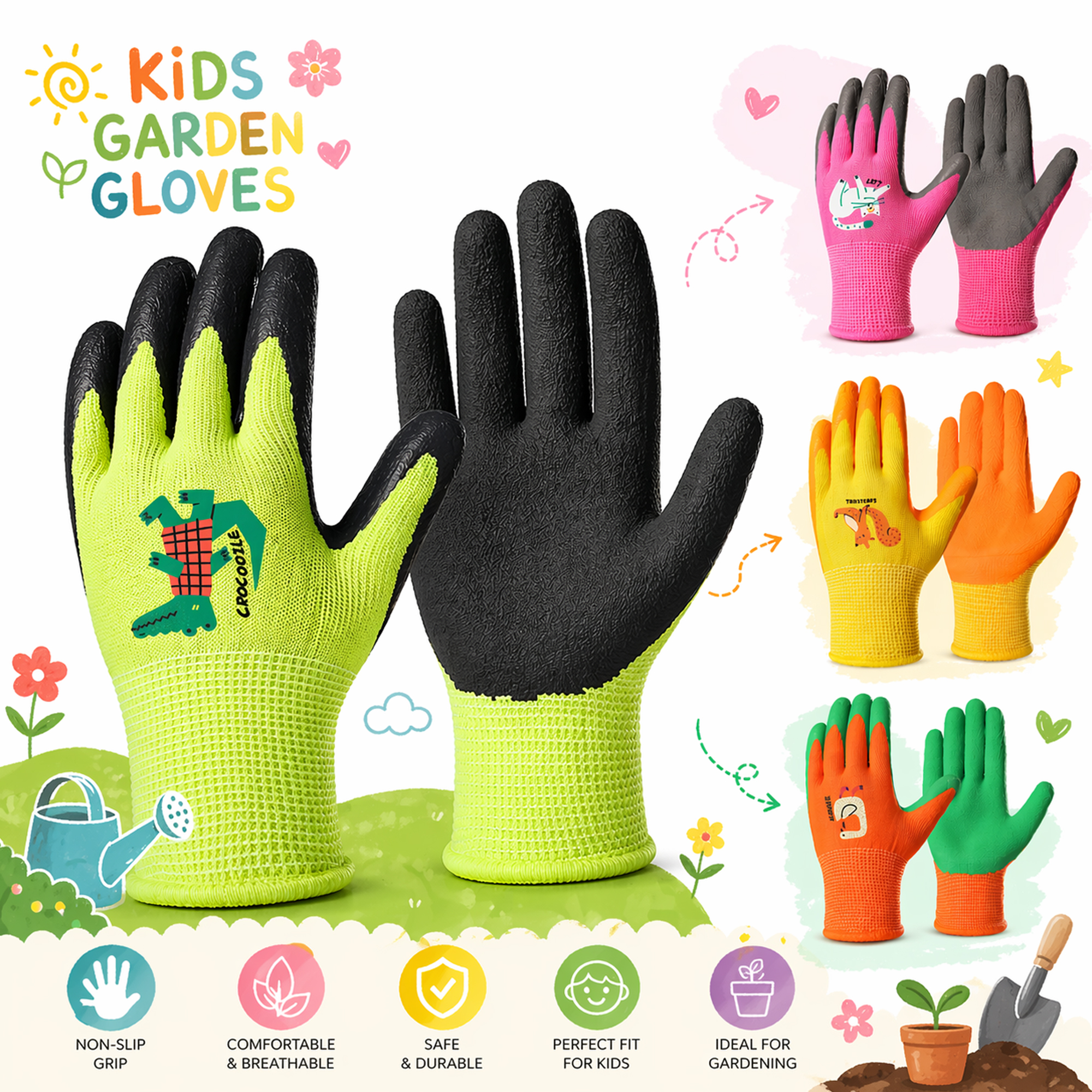 4 Pairs Kids Gardening Gloves  - Kids Outdoor Gloves บทวิจารณ์และราคา