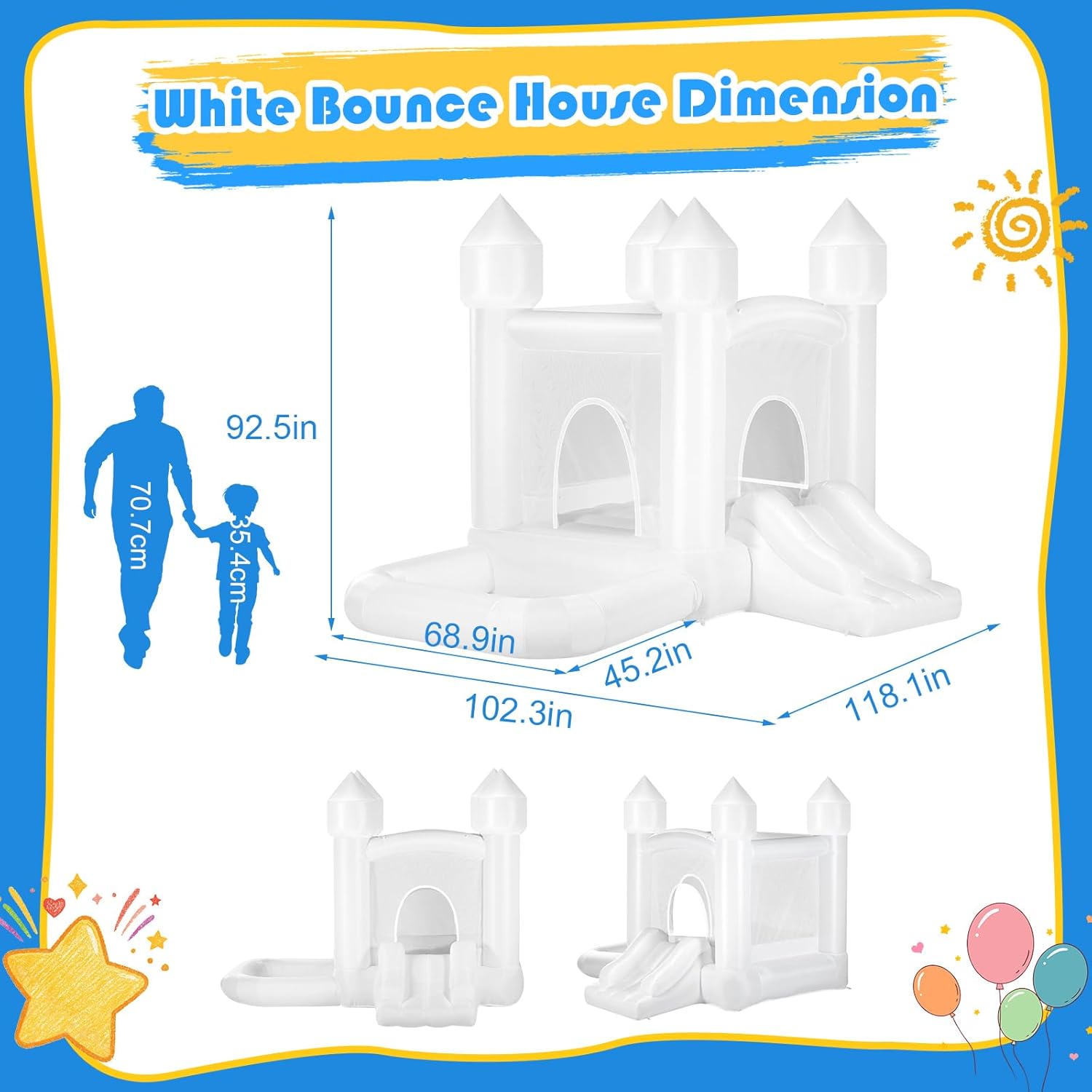Kids White Bounce House with B - Kids Outdoor Jumping Castle บทวิจารณ์และราคา