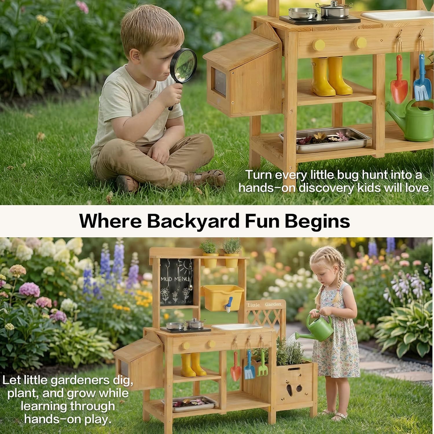Wooden Mud Kitchen for Kids, O - Kids Outdoor Sink บทวิจารณ์และราคา