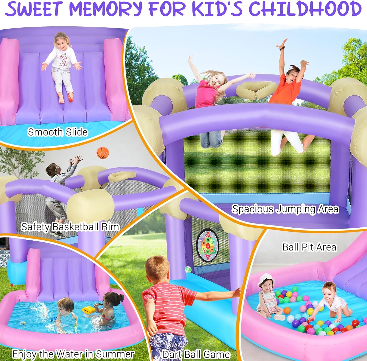 Kids Inflatable Bounce House w - Kids Outdoor Jumping Castle บทวิจารณ์และราคา