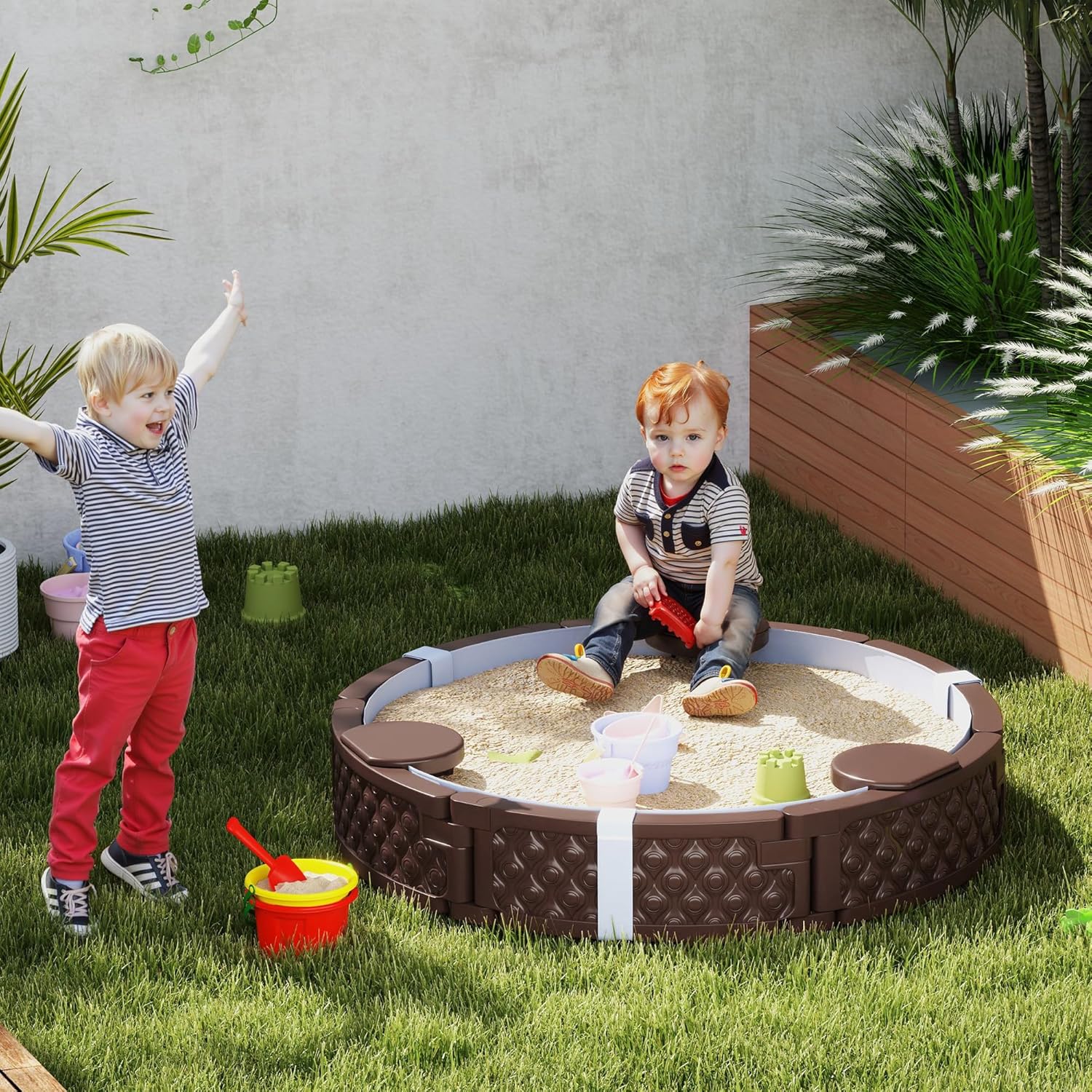Kids Sandbox with Cover, Round - Kids Outdoor Sandbox บทวิจารณ์และราคา