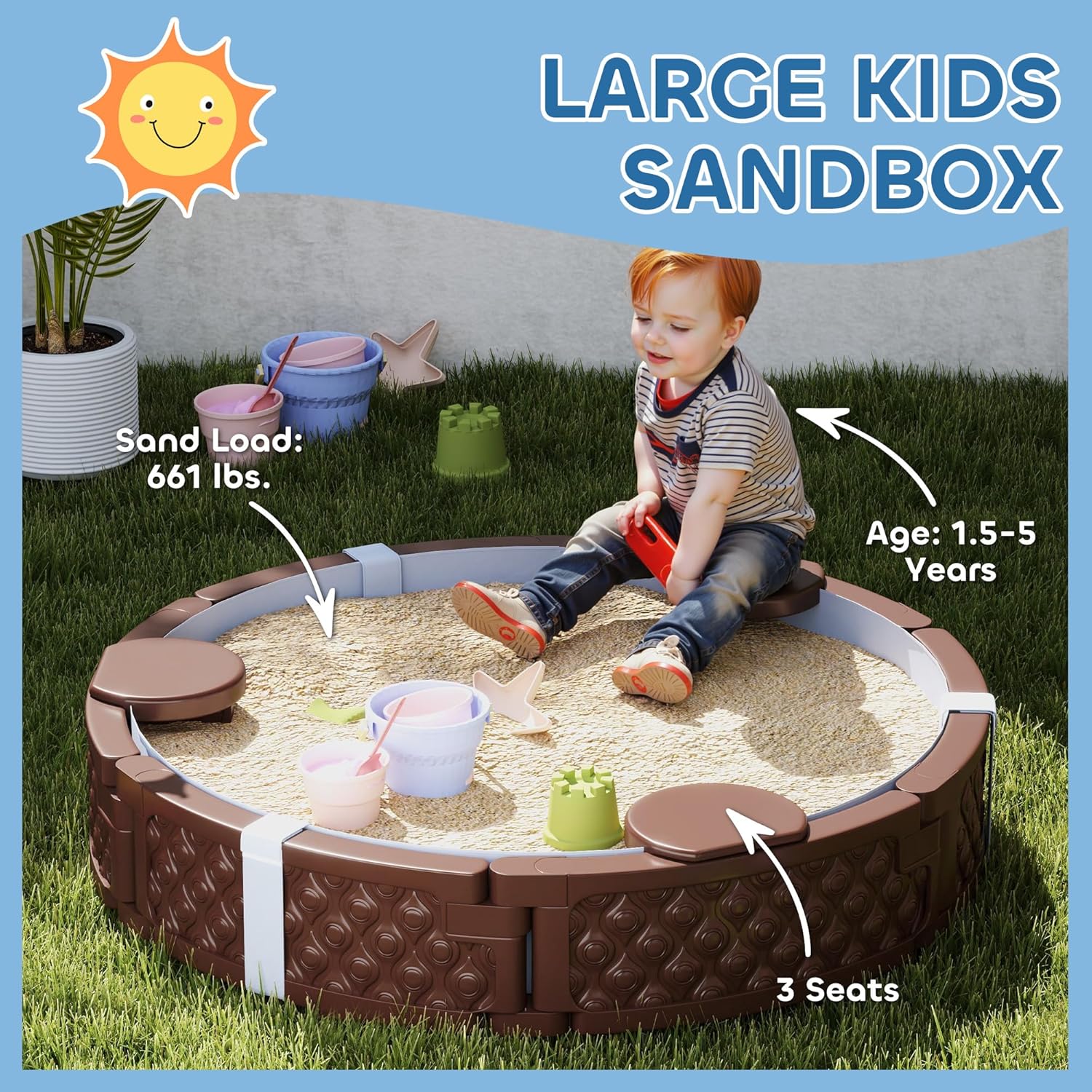 Kids Sandbox with Cover, Round - Kids Outdoor Sandbox บทวิจารณ์และราคา