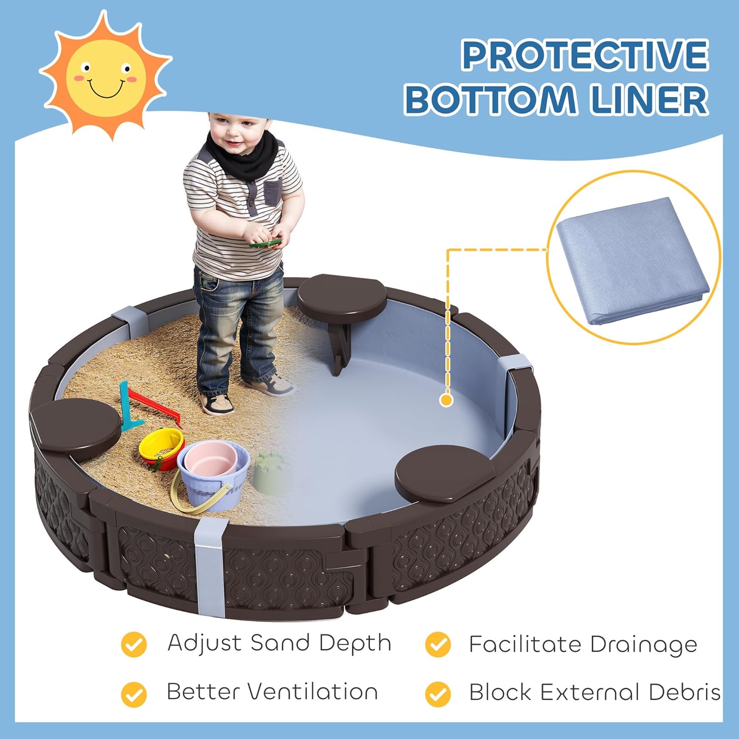 Kids Sandbox with Cover, Round - Kids Outdoor Sandbox บทวิจารณ์และราคา