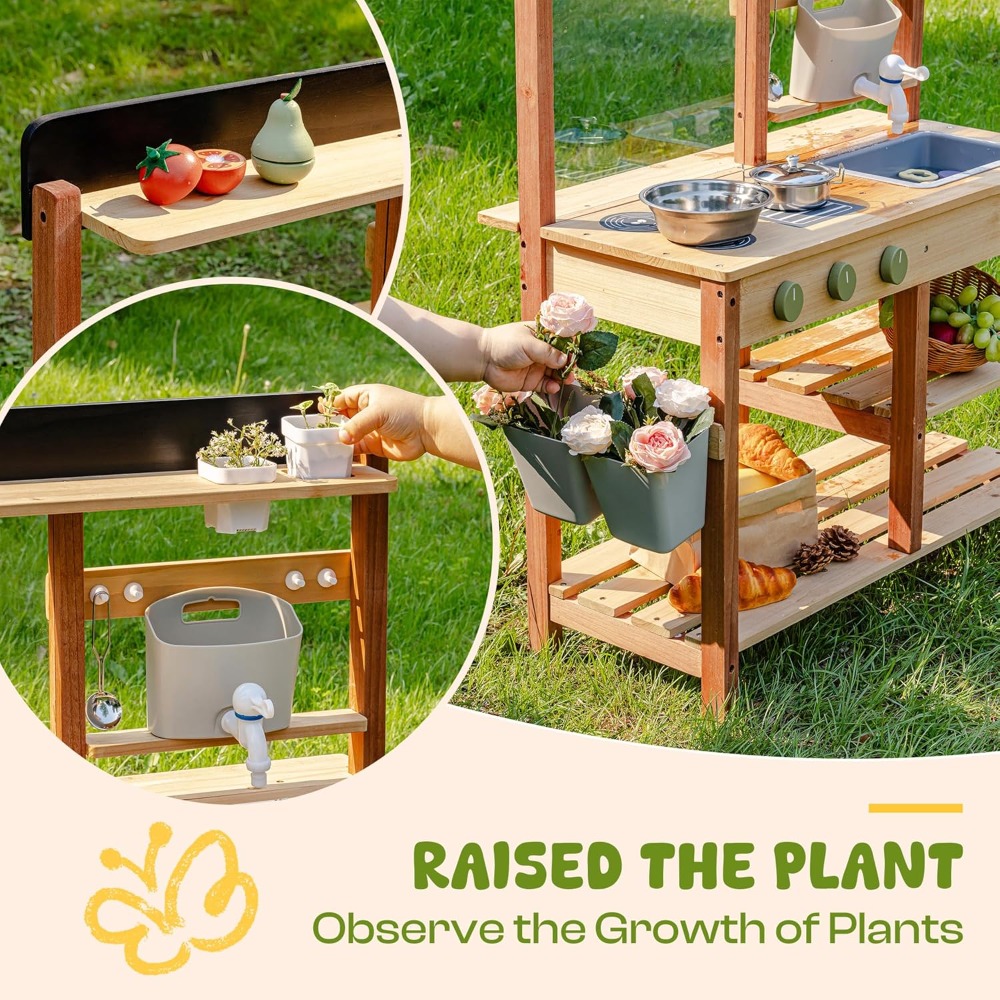 US Shipping Wooden Mud Kitchen - Kids Outdoor Sink บทวิจารณ์และราคา