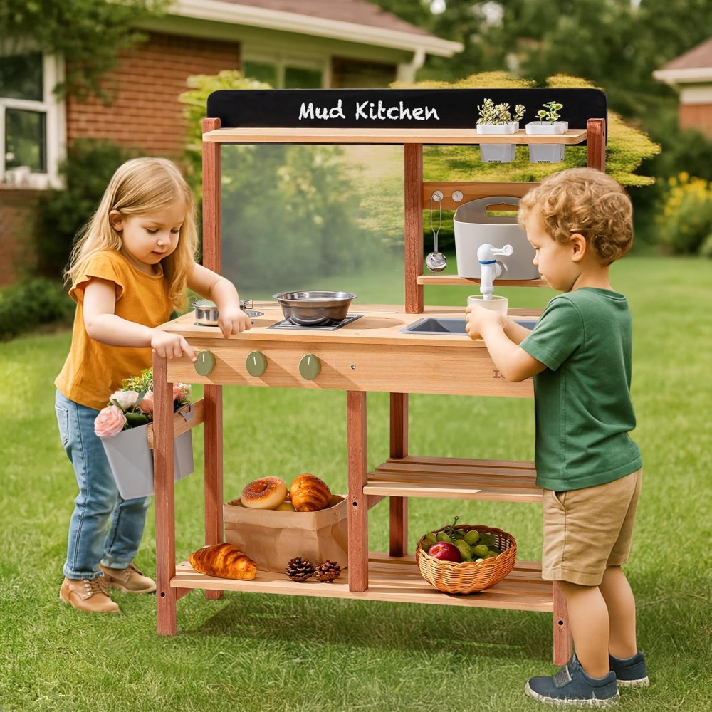 US Shipping Wooden Mud Kitchen - Kids Outdoor Sink บทวิจารณ์และราคา
