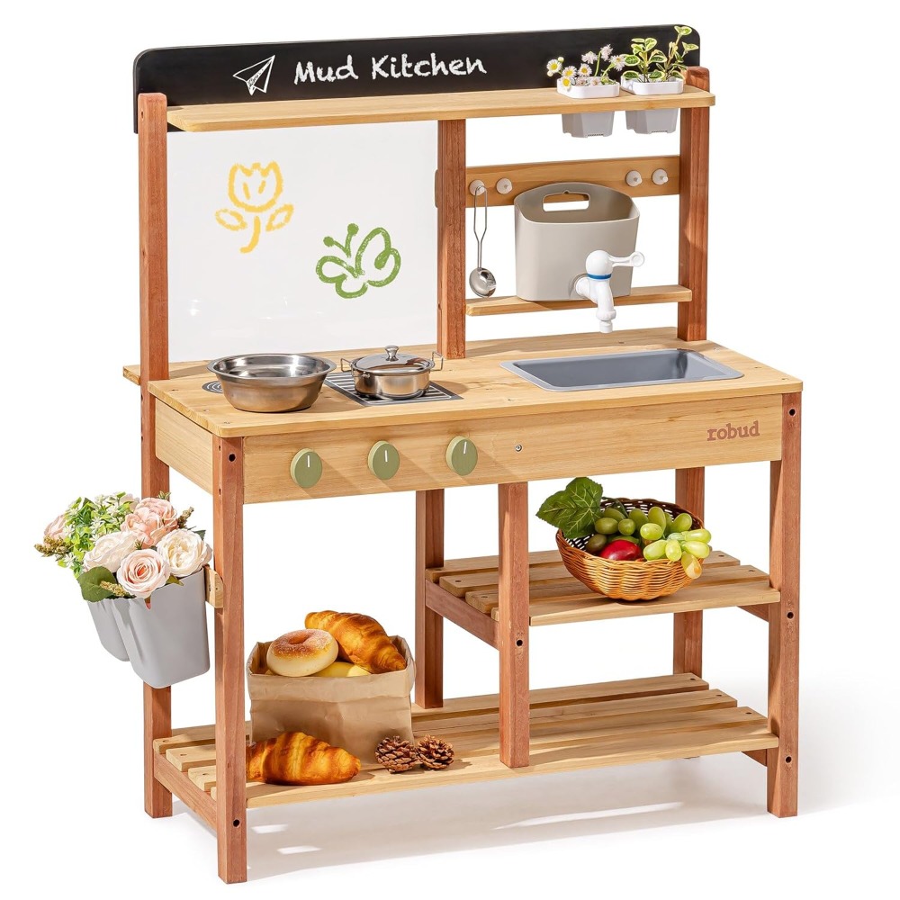 US Shipping Wooden Mud Kitchen - Kids Outdoor Sink บทวิจารณ์และราคา