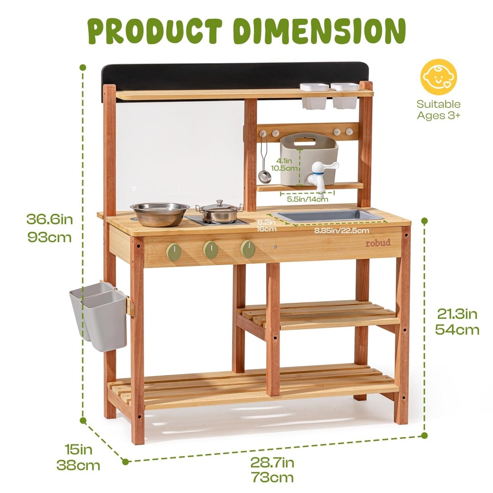 US Shipping Wooden Mud Kitchen - Kids Outdoor Sink บทวิจารณ์และราคา