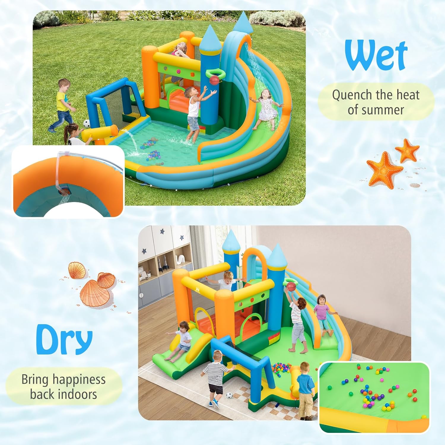 9-in-1 Inflatable Water Slide  - Kids Outdoor Jumping Castle บทวิจารณ์และราคา