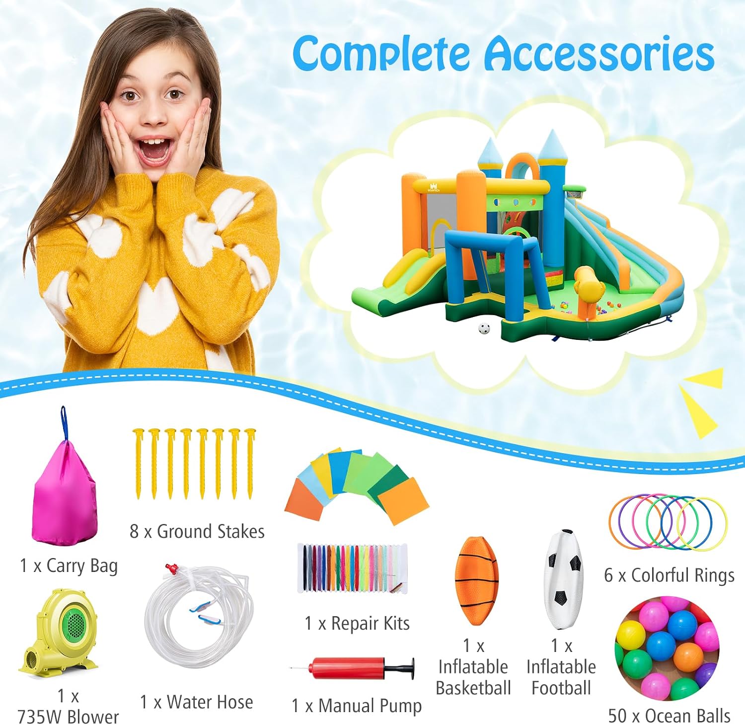 9-in-1 Inflatable Water Slide  - Kids Outdoor Jumping Castle บทวิจารณ์และราคา