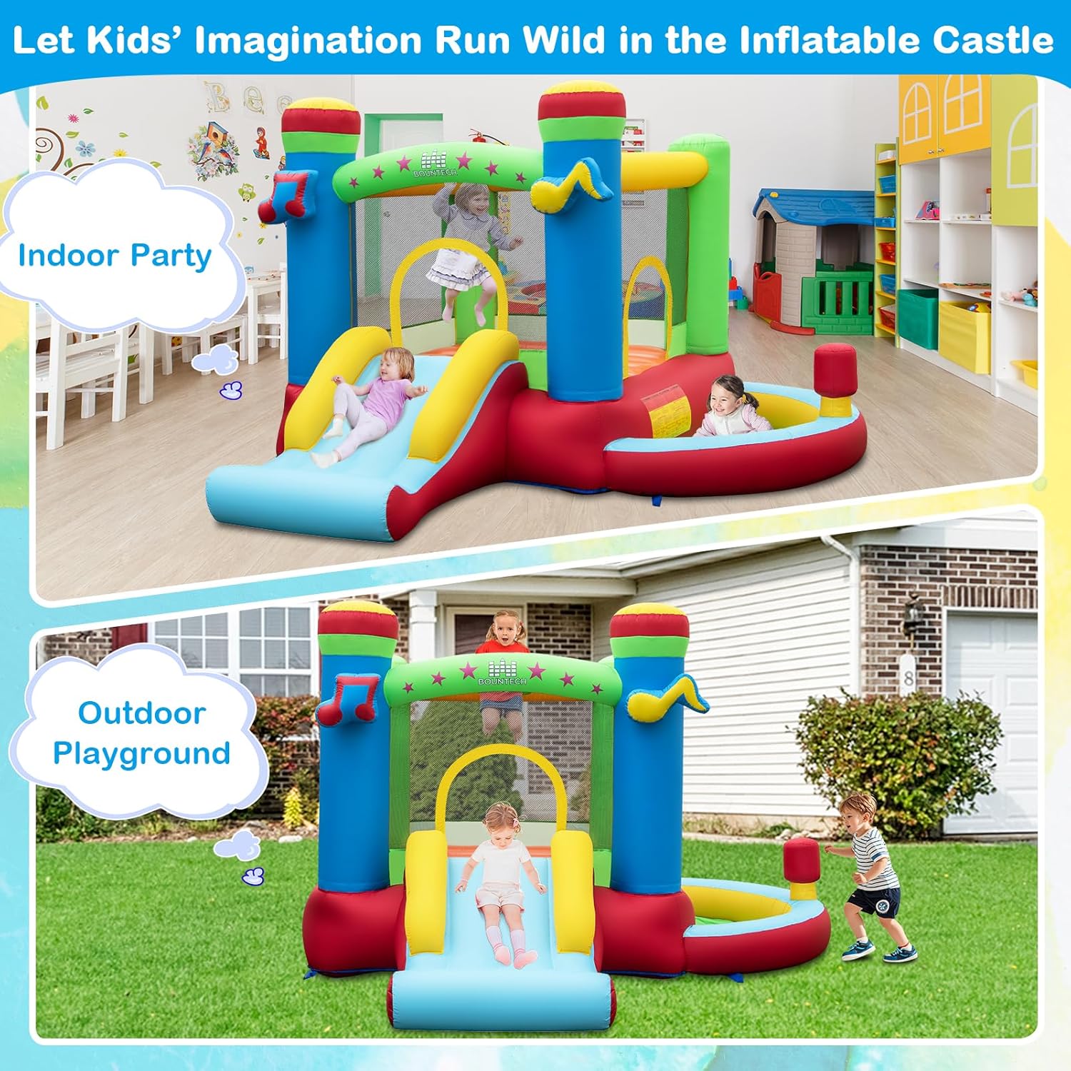 Inflatable Bounce House with B - Kids Outdoor Jumping Castle บทวิจารณ์และราคา