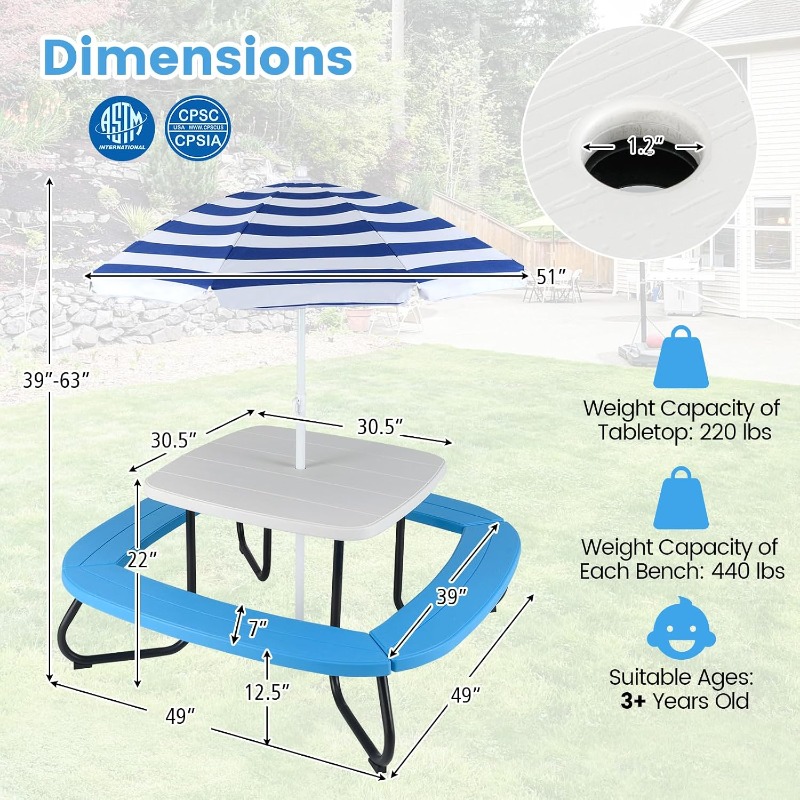 Costzon Kids Picnic Table, Kid - Kids Outdoor Foldable Chair บทวิจารณ์และราคา