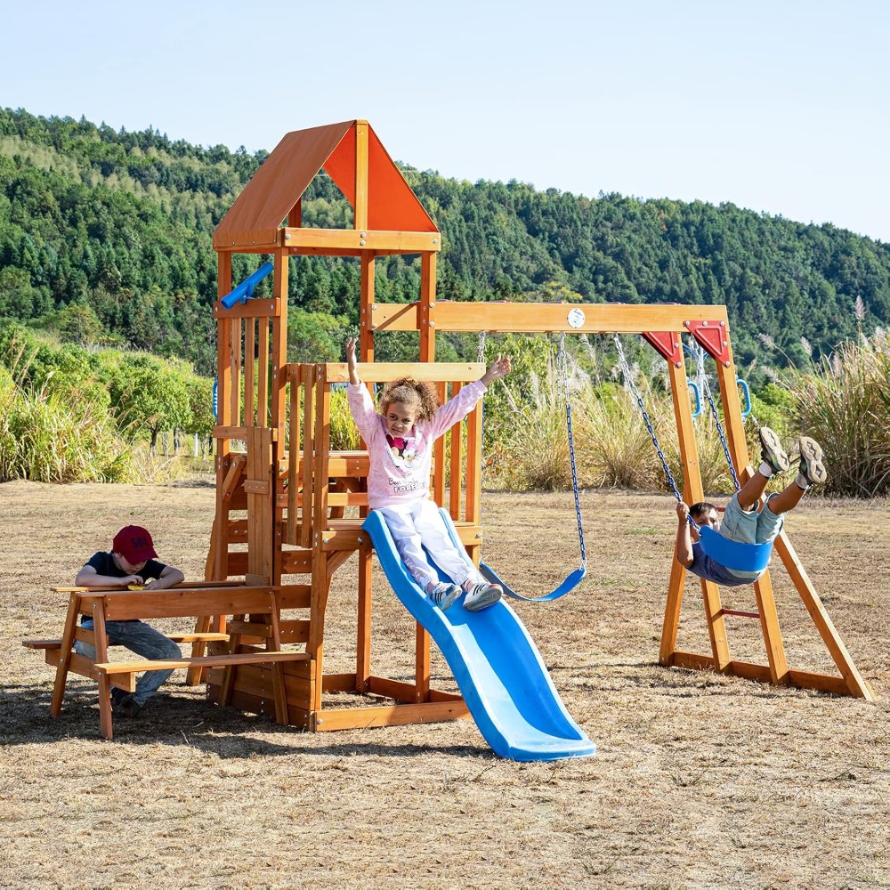 Wooden Swing Sets for Backyard - Kids Outdoor Monkey Bars บทวิจารณ์และราคา