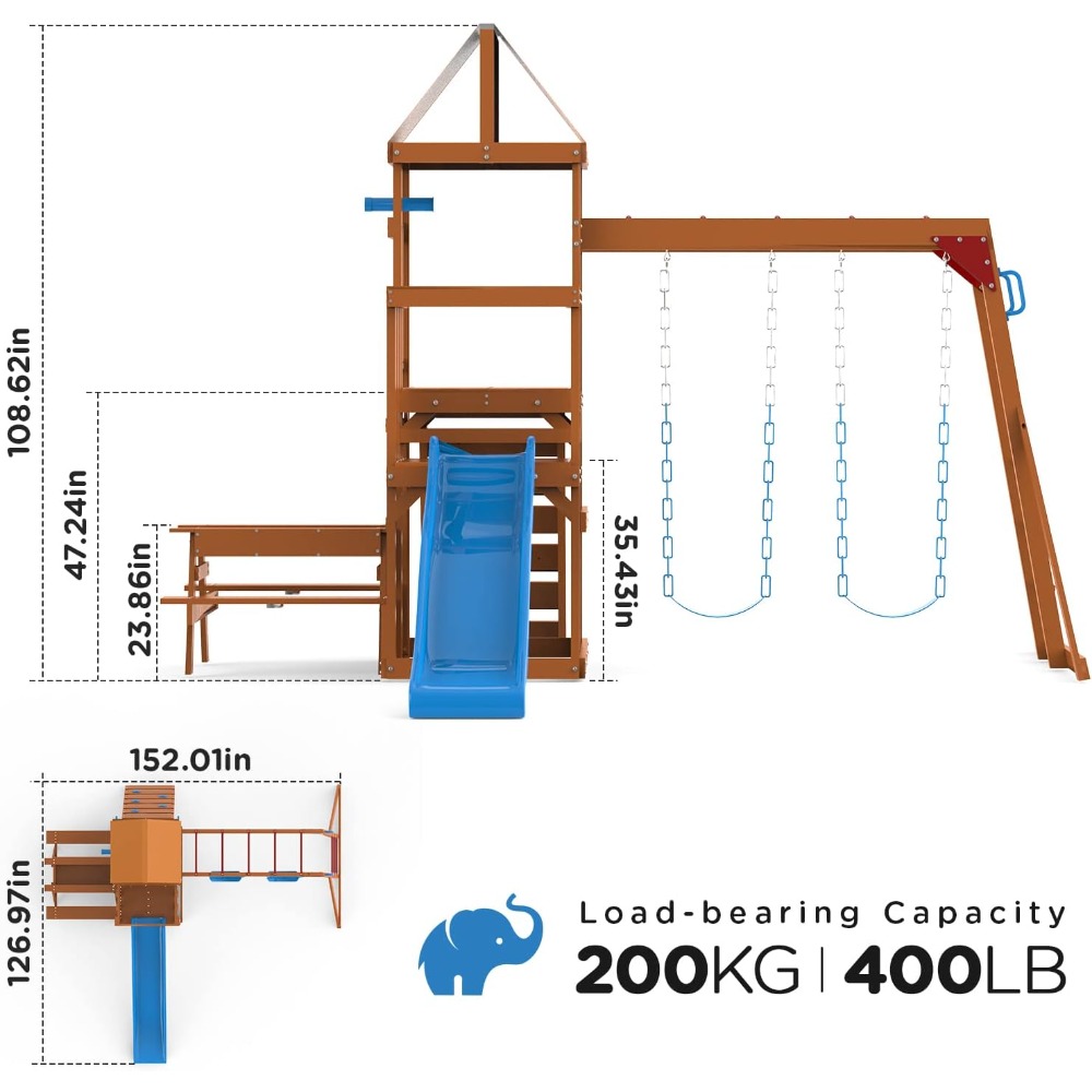 Wooden Swing Sets for Backyard - Kids Outdoor Monkey Bars บทวิจารณ์และราคา