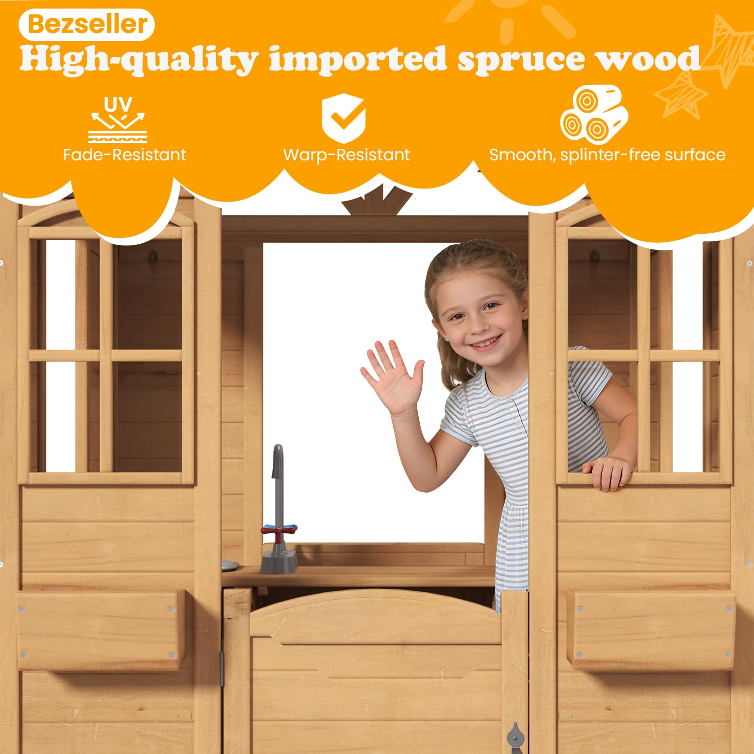 Wooden Kids Playhouse Outdoor  - Kids Outdoor Sink บทวิจารณ์และราคา