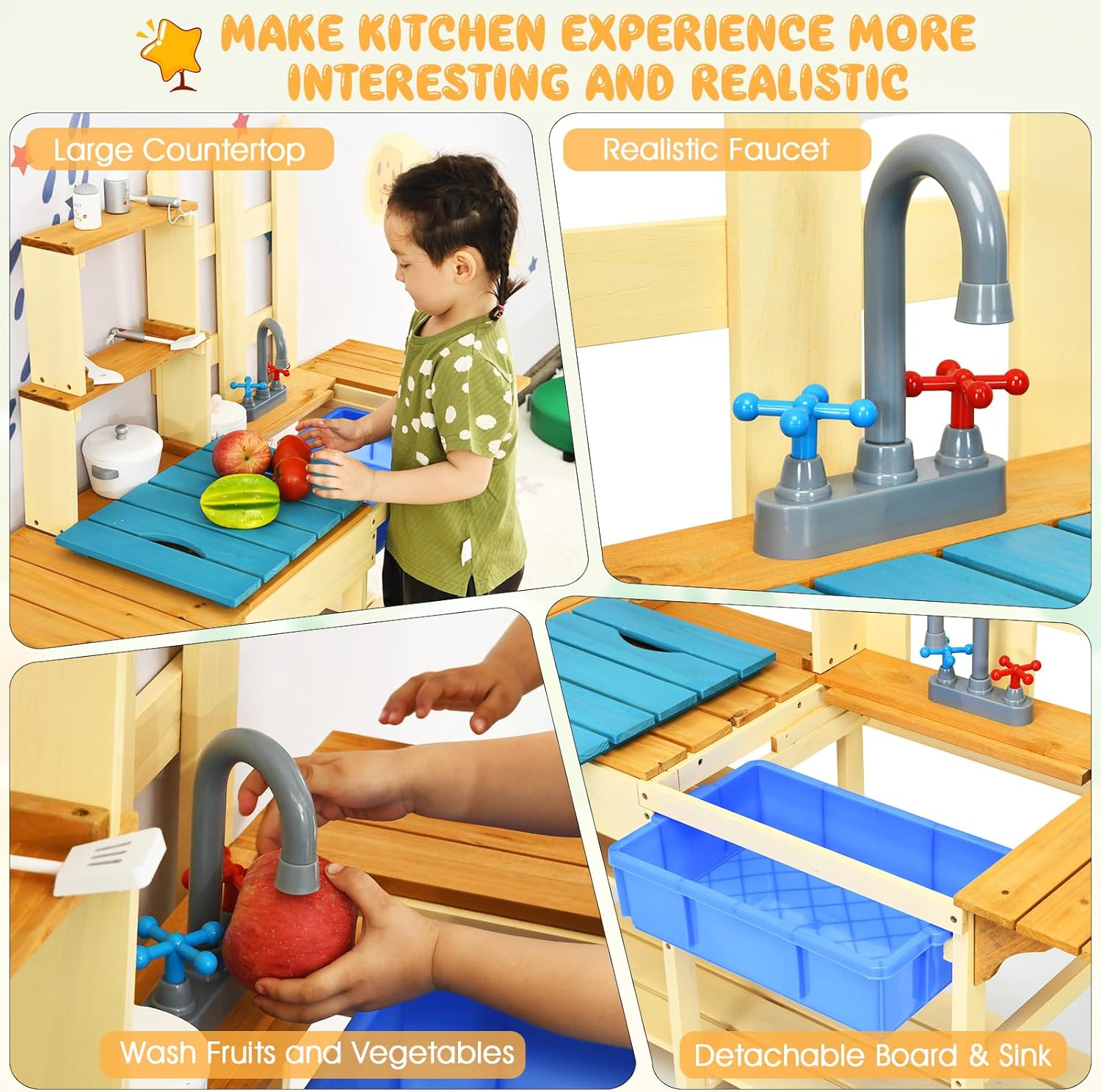 Kids Mud Kitchen Playset, Indo - Kids Outdoor Sink บทวิจารณ์และราคา
