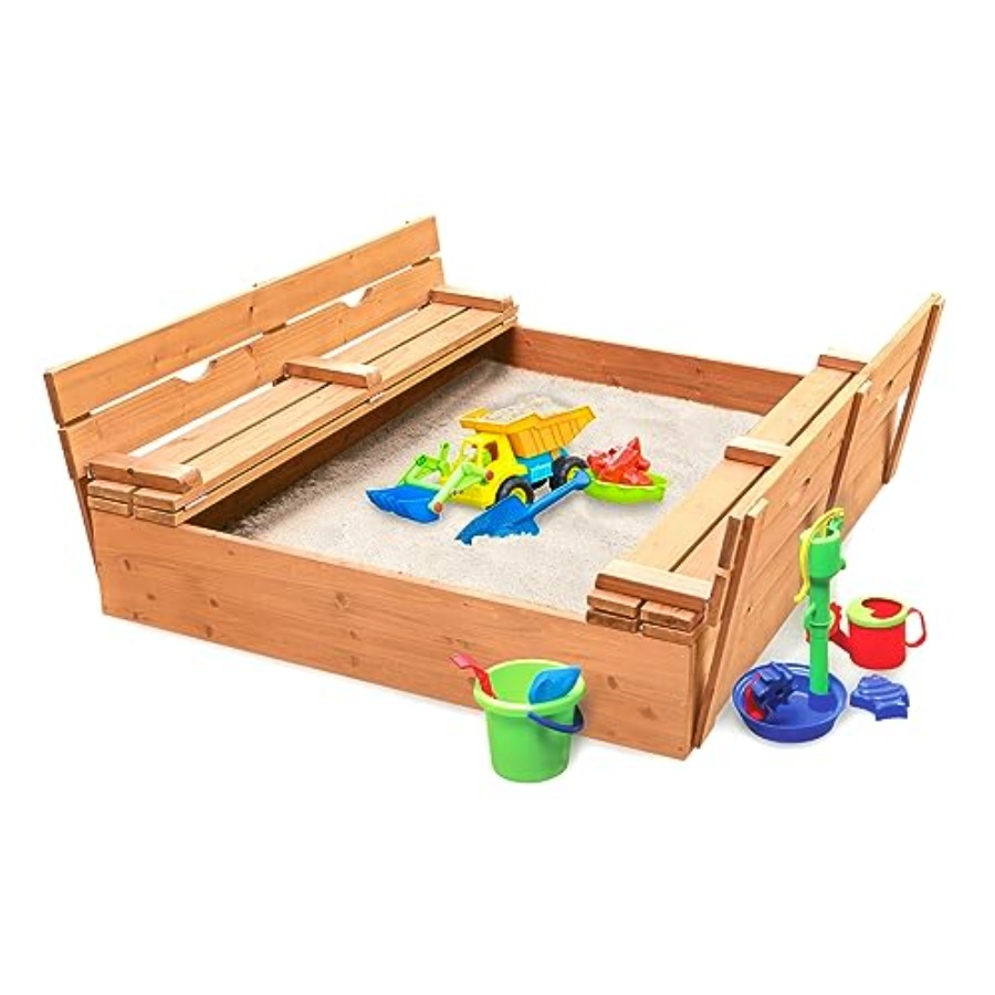 Outdoor wooden sandbox with li - Kids Outdoor Sandbox บทวิจารณ์และราคา