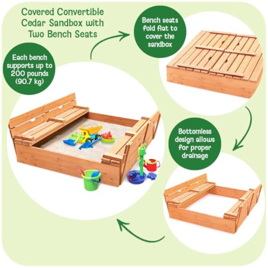 Outdoor wooden sandbox with li - Kids Outdoor Sandbox บทวิจารณ์และราคา