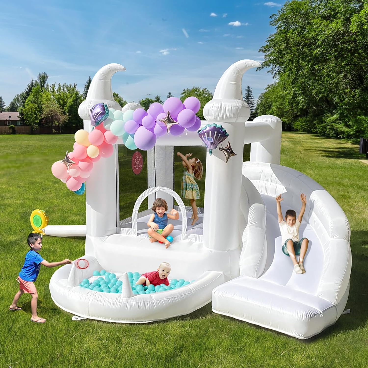 White Inflatable Bouncy Castle - Kids Outdoor Jumping Castle บทวิจารณ์และราคา
