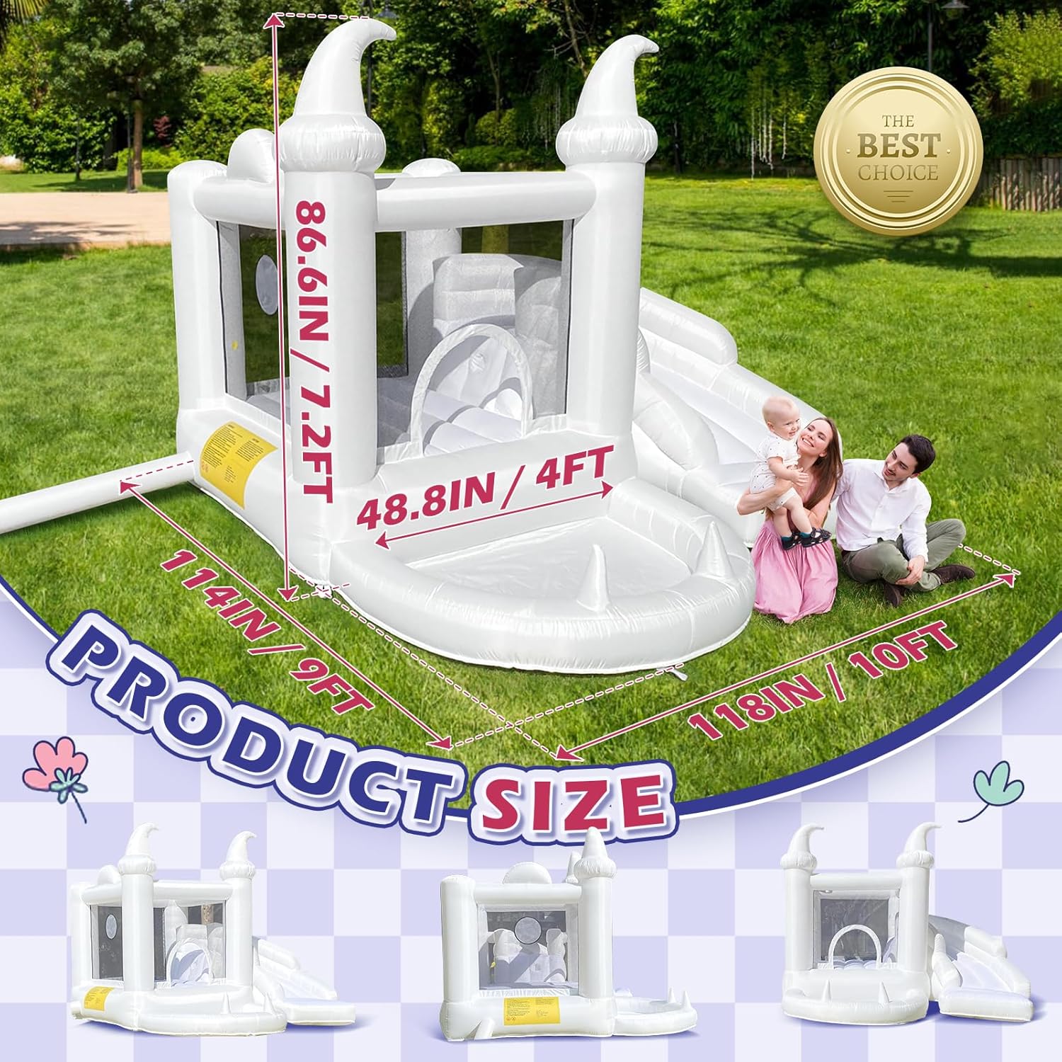 White Inflatable Bouncy Castle - Kids Outdoor Jumping Castle บทวิจารณ์และราคา