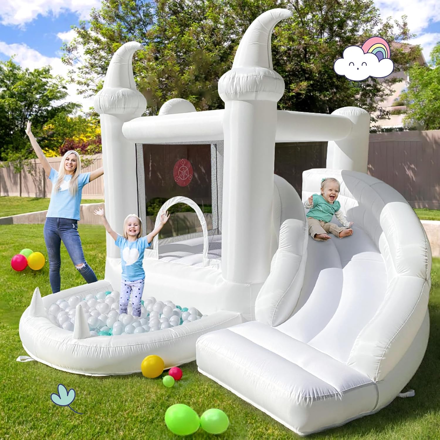 White Inflatable Bouncy Castle - Kids Outdoor Jumping Castle บทวิจารณ์และราคา