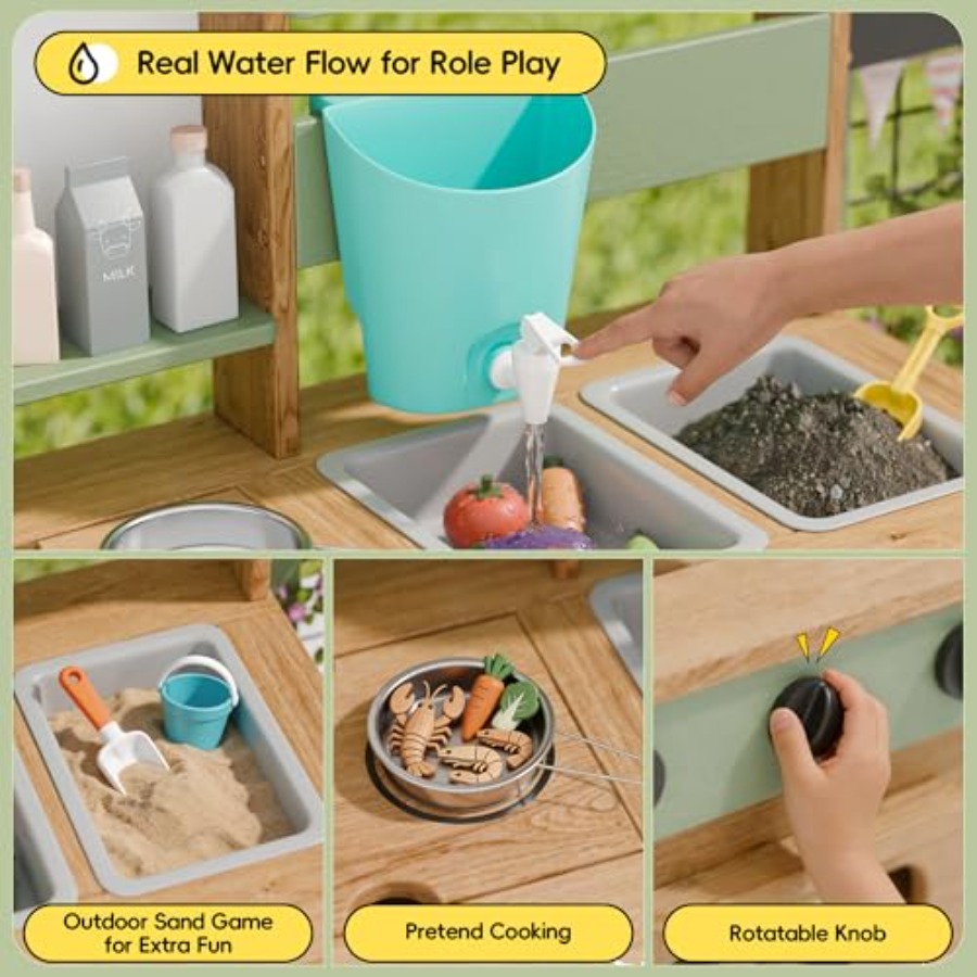 Outdoor kitchen for kids: wood - Kids Outdoor Sink บทวิจารณ์และราคา