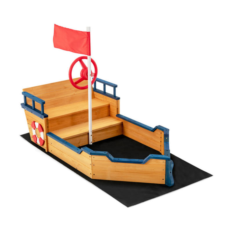 Kids Pirate Boat Wooden Sandbo - Kids Outdoor Sandbox บทวิจารณ์และราคา