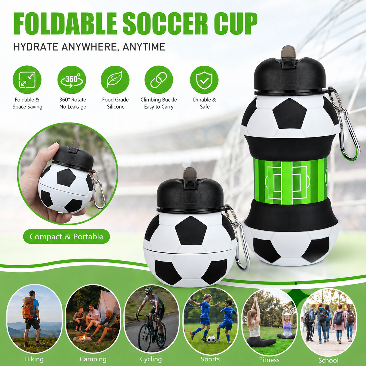 550ml Foldable Football Water  - Outdoor Kid Friendly บทวิจารณ์และราคา