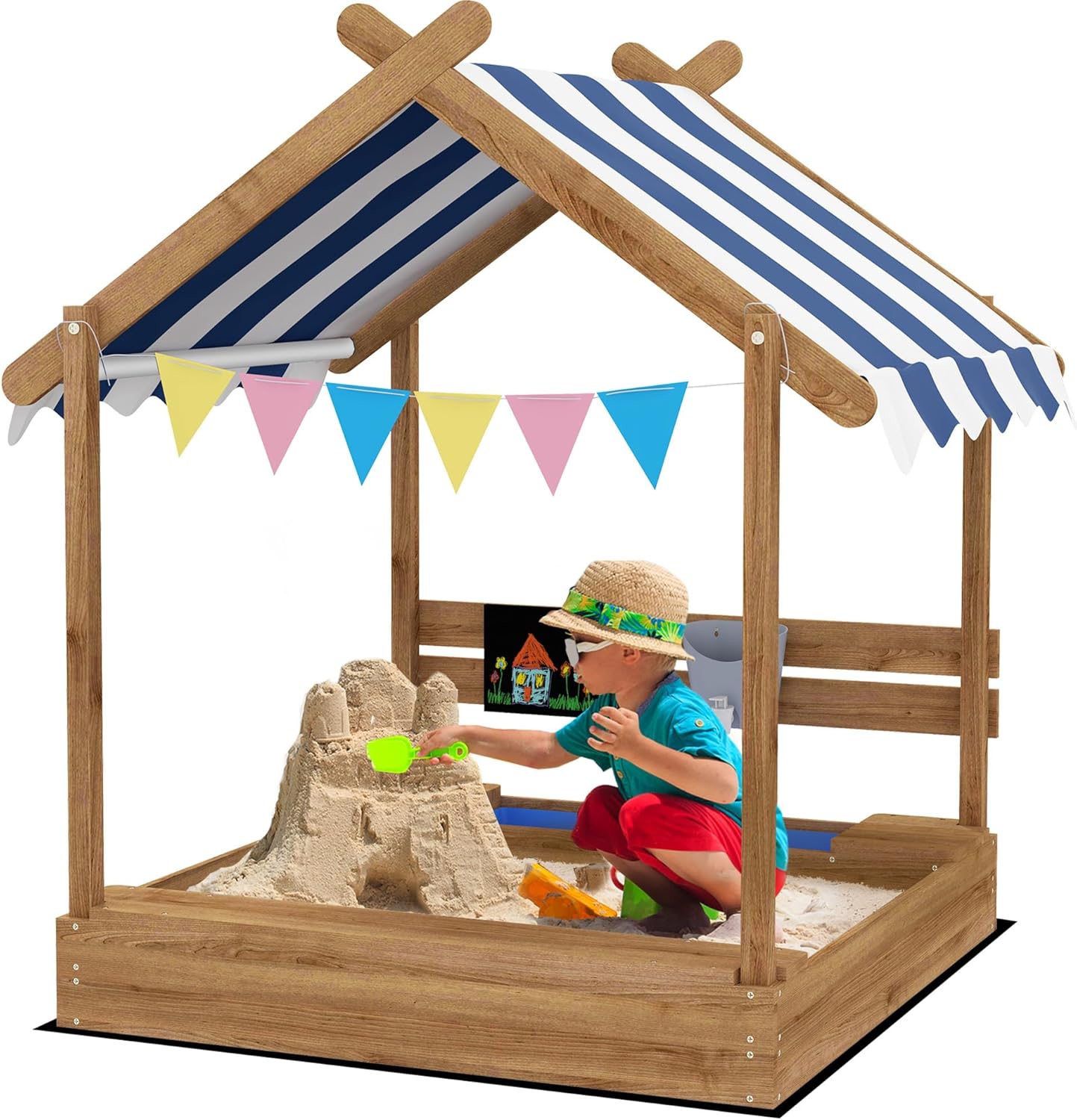 Wooden Sandbox with Canopy, Ki - Kids Outdoor Sink บทวิจารณ์และราคา