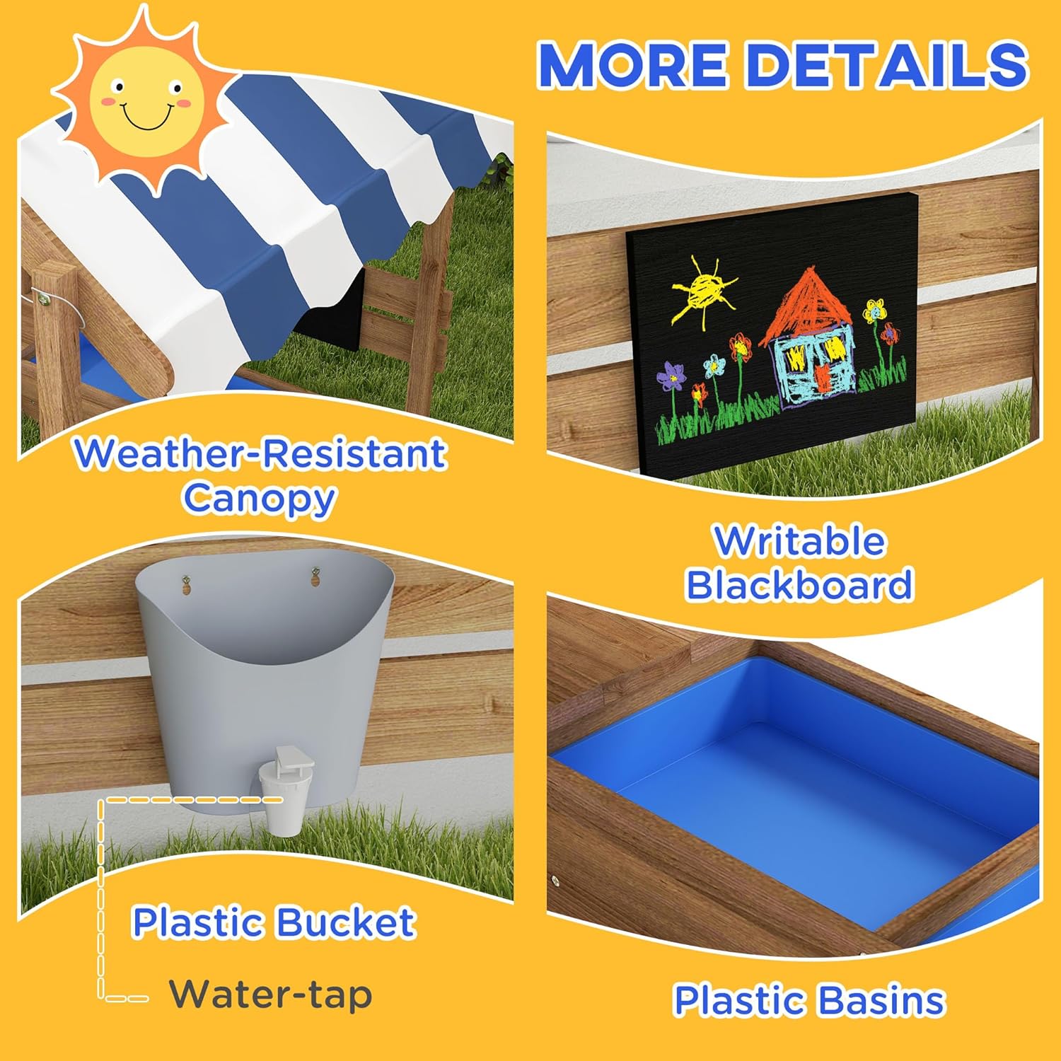 Wooden Sandbox with Canopy, Ki - Kids Outdoor Sink บทวิจารณ์และราคา